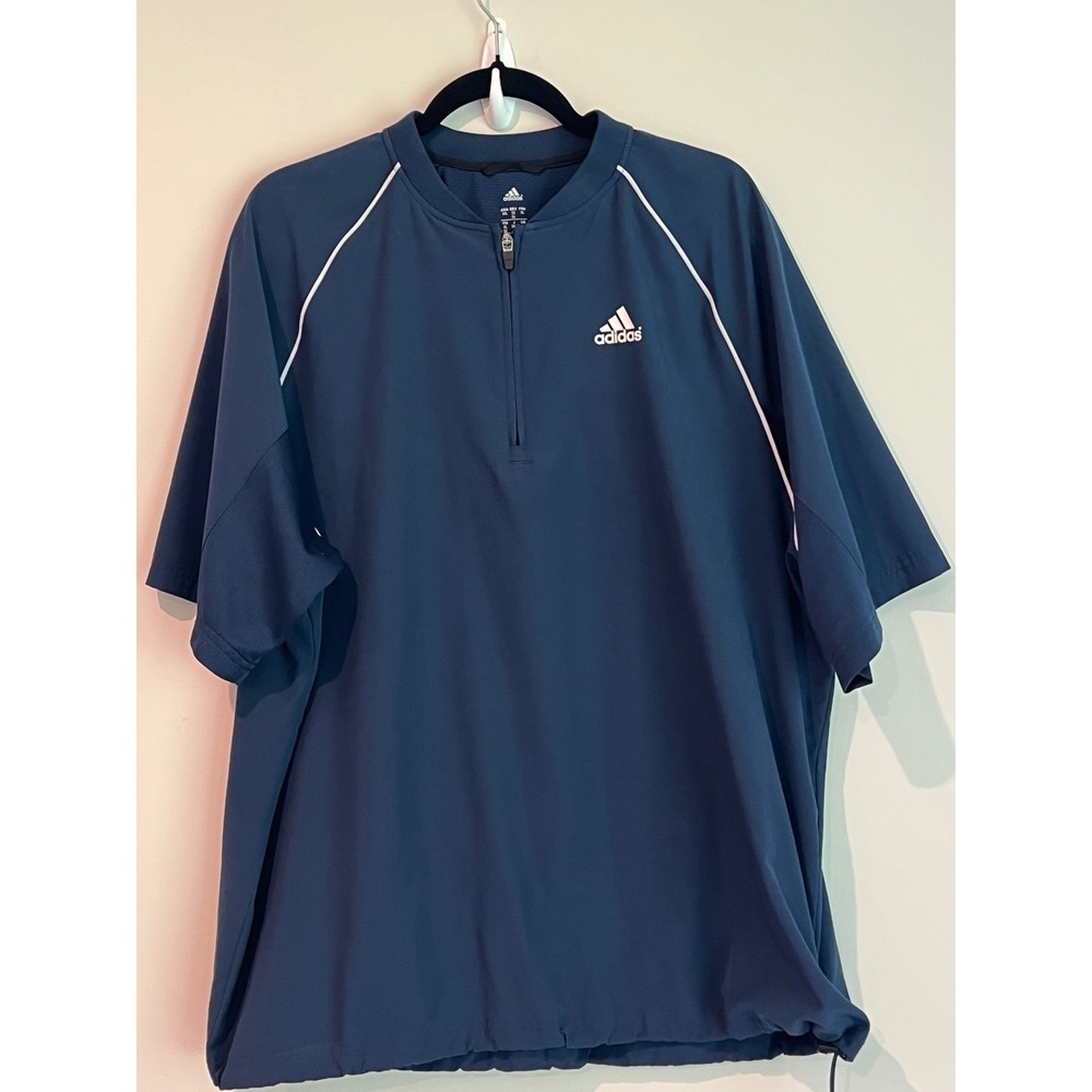 Adidas Mens Navy Blue Quarter Zip Short Sleeve Athletic Windshirt Large Gorpcore